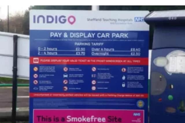 Parking sign at Weston Park Hospital.