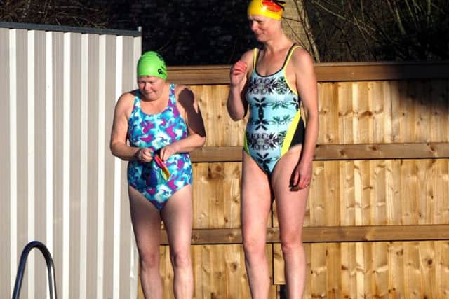 Hathersage Swimming Pool winter public opening: Alison Hunter (left) and Judith Bradford-Knox prepare for their swim