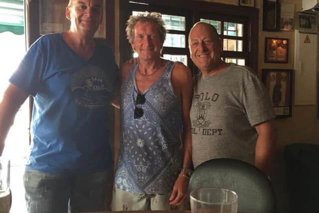 Bar El Bosque owner Brian Wise (pictured left) with former Sheffield Unied footballer Glenn Cockerill and friend Gary Birch.