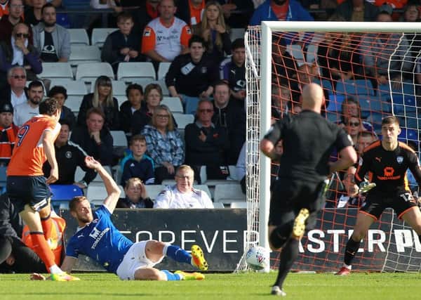 Picture by Gareth Williams/AHPIX.com; Football; Sky Bet League Two; Luton Town v Chesterfield; 23/09/2017 KO 15.00; Kenilworth Road; copyright picture; Howard Roe/AHPIX.com; Luton's Danny Hylton fires the winner against Chesterfield