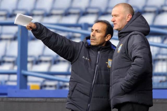 Pictured is New Sheffield Wednesday Manager Jos Luhukay taking his first training session on the Hillsborough pitch.Jos is with Lee Bullen(right)....Pic Steve Ellis