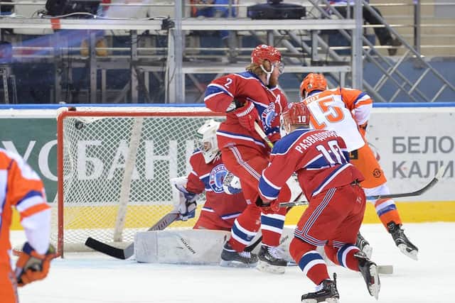 Mathieu Roy scores against Minsk. Pic by Dean Woolley