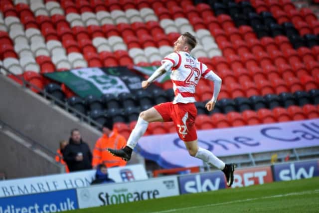 Doncaster Rovers v Plymouth Argyle. Doncaster's Alfie Beestin, celebrates after scoring against Plymouth. Picture: Marie Caley