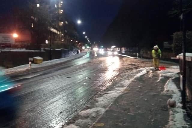 Pavements were cleared of snow outside Weston Park, Sheffield