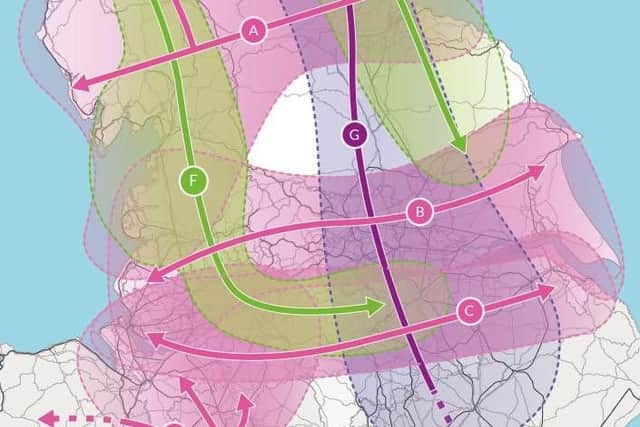 The strategic development corridors identified in the plan (pic: Transport for the North)