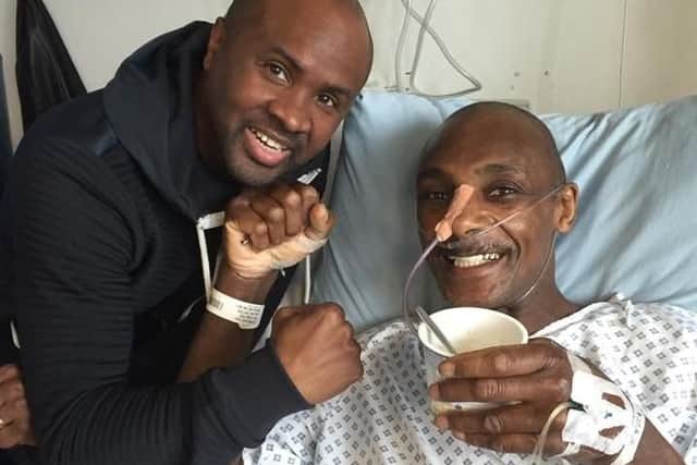 Sheffield-trained boxer Herol Graham in hospital with friend and fellow boxer Colin McMillan.