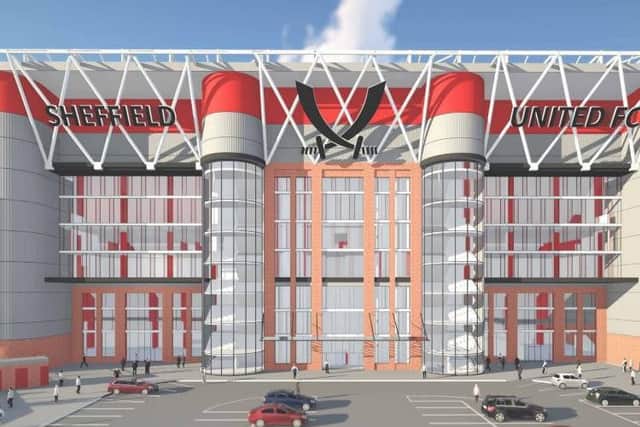 The facade to the new-look South Stand would features a mixture of brick, glass, and steel cladding (pic: Sheffield United/Whittam Cox Architects)