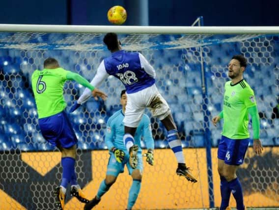 Lucas Joao misses a chance to give Sheffield Wednesday the lead against Cardiff City