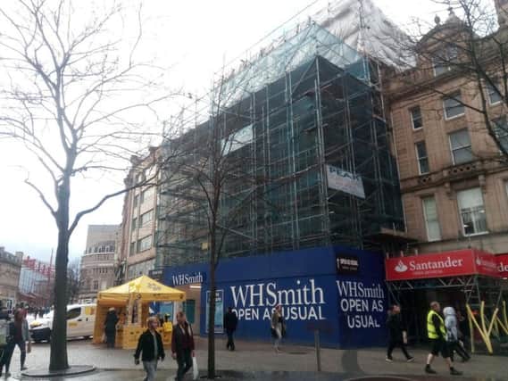 WH Smith on Fargate, Sheffield. Problems emerged with the building in 2016.