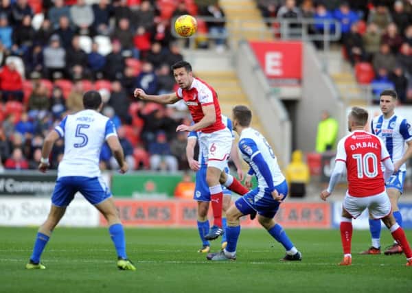 25 November 2017......    Rotherham United v Wigan Athletic. EFL Sky Bet League One.
Millers Richard Wood clears his lines. Picture Tony Johnson.