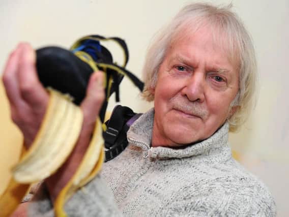 Euan Moseley, whose rock climbing shoes' grip failed on a banana skin.