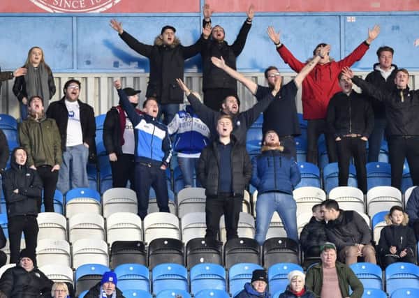Chesterfield fans think they have scored but the goal is ruled out for offside: Picture by Steve Flynn/AHPIX.com, Football: Skybet League One match Carlisle United -V- Chesterfield  at Brunton Park, Carlisle, Cumbria, England on copyright picture Howard Roe 07973 739229