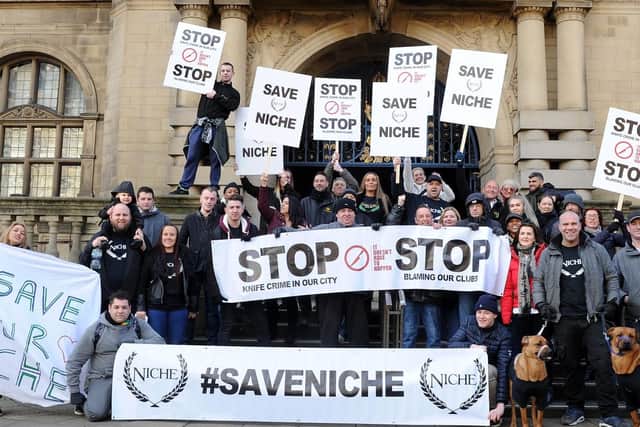 Protesters outside Sheffield Town Hall in support of Niche nightclub.