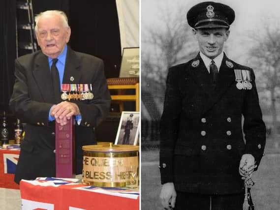 Tommy at his 100th birthday bash and the Navy man in his younger days