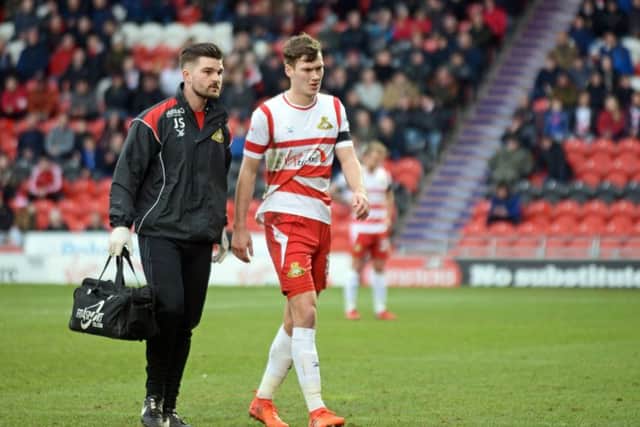 Doncaster Rovers v Bristol Rovers. Doncaster's Joe Wright suffered an injury during the match. Picture: Marie Caley