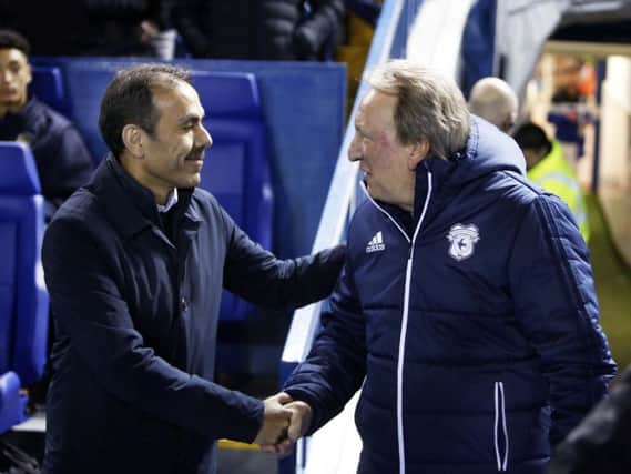 Owls Manager Jos Luhukay in his first home league game in charge meets with City Manager Neil Warnock....Pic Steve Ellis
