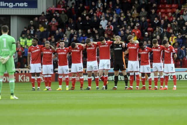 Barnsley v Fulham...Barnsley players observe minutes silence for Patrick Cryne..27th January 2018 ..Picture by Simon Hulme
