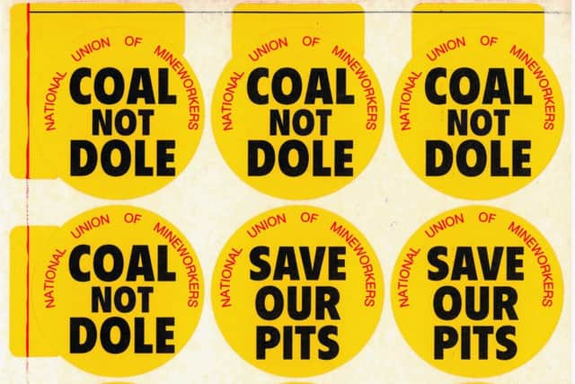 NUM Miners' Strike Stickers, 1980s. from Changing Lives: 200 Years of People and Protest in Sheffield at Weston Park Museum
Photo Â© Museums Sheffield