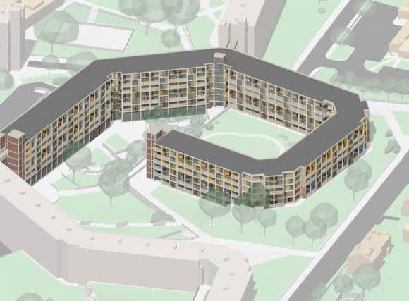 An artist's impression showing the section of Park Hill that is to be turned into student flats.