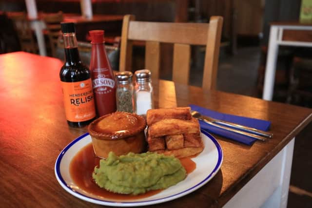 Food review at the Riverside, Kelham Island. Pie and chips. Picture: Chris Etchells