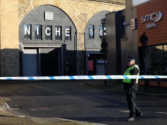 A police cordon near Niche after four men were found stabbed close to the nightclub on December 23