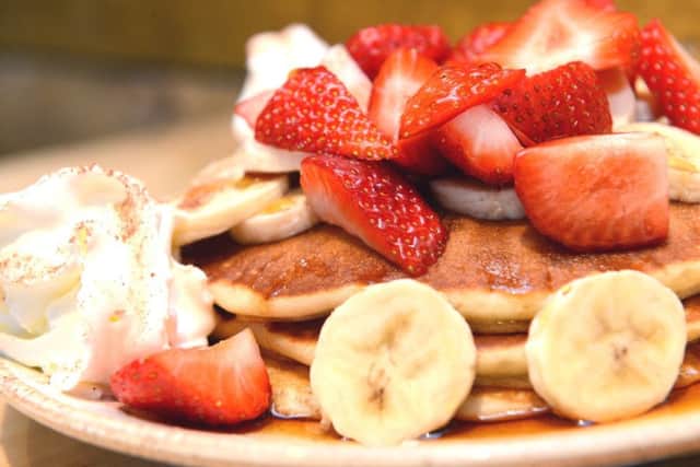 The Cabin food review Pancake with bananas and strawberries