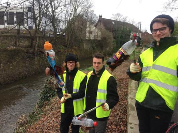 Members of the Don Catchment Rivers Trust collected litter in the River Don near Queens Road, Sheffield.