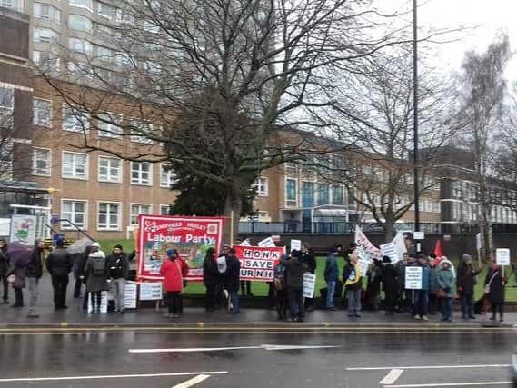 Demonstrators outside the Royal Hallamshire Hospital, in Sheffield. Picture: @heather_c_c