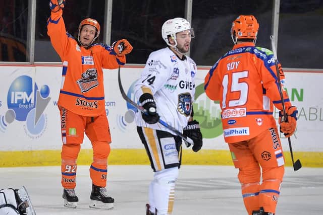 Jonas Westerling celebrates after scoring against Panthers