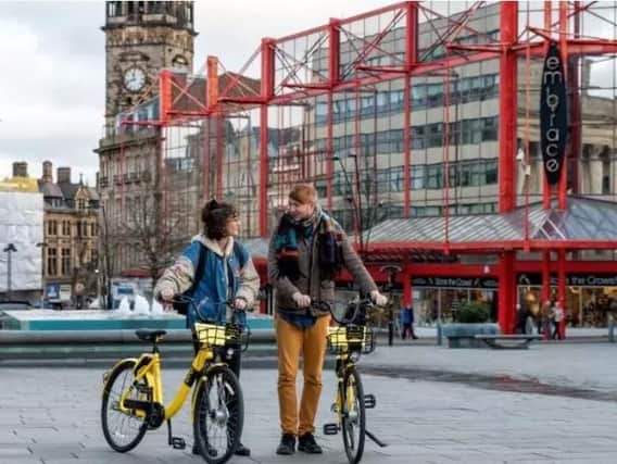Yellow bikes are available to hire for 50p for 30 minutes