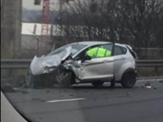 A car and lorry were involved in a crash on the M1 in South Yorkshire this morning