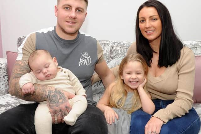 Dad Jon, mum Danielle, little Myla and her baby brother Rio. Picture: Andy Roe/The Star