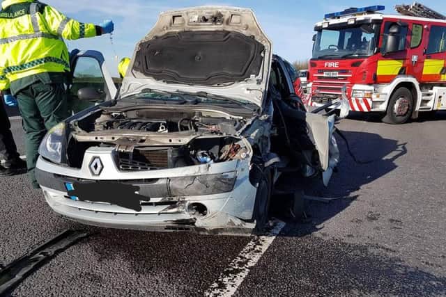 The scene on the collision on the M18 near Thorne.