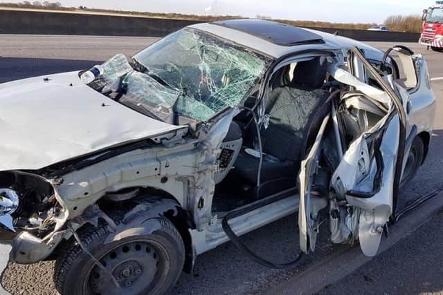 The scene on the collision on the M18 near Thorne.