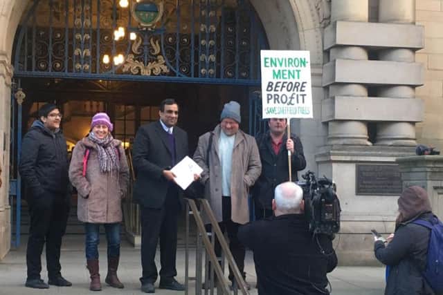 Tree protesters outside Sheffield town hall before the meeting of the full council