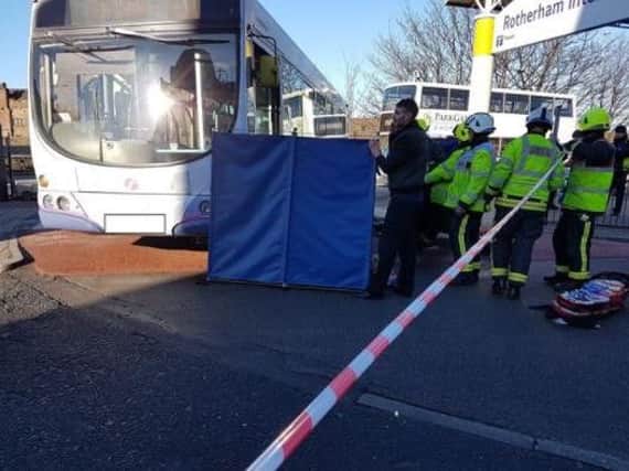 A woman was involved in a collision with a bus in Rotherham yesterday