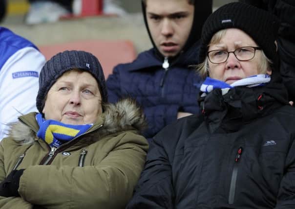 Fans of both clubs at Oakwell for the South Yorks Derby....Pic Steve Ellis