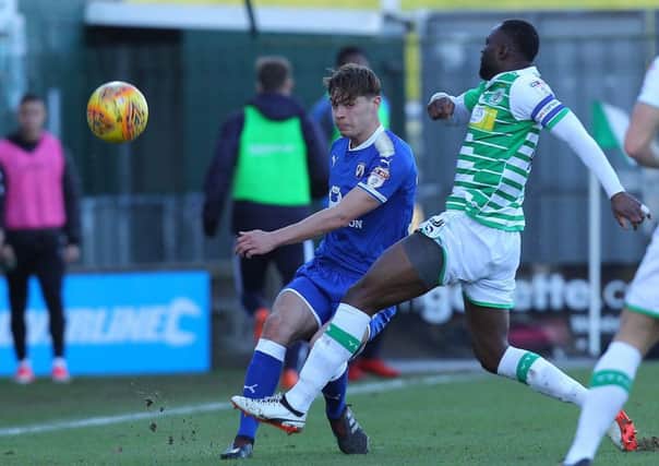 Picture by Gareth Williams/AHPIX.com; Football; Sky Bet League Two; Yeovil Town v Chesterfield FC; 20/01/2018 KO 15.00; Huish Park; copyright picture; Howard Roe/AHPIX.com; Spireites Sid Nelson looks to start an attack