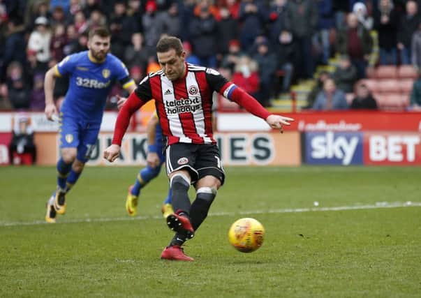 Billy Sharp scores his second goal against Leeds United from the penalty spot: Simon Bellis/Sportimage