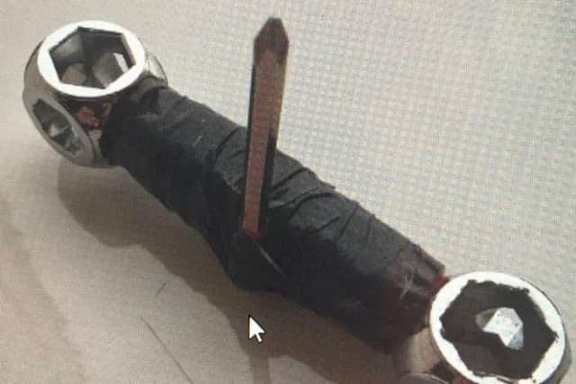 This home-made weapon was found hidden at a bus stop in South Yorkshire