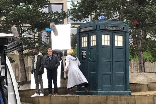 Jodie Whittaker films scenes with Bradley Walsh.