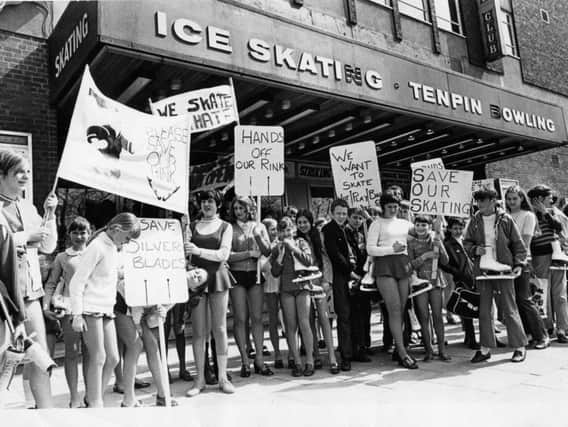 A 1970s protest outside the rink after it was threatened with closure.