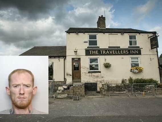 Owen Scott and the Travellers' Inn where the violent dad deliberately smashed his car into following a hammer attack on four children. Picture: Tom Maddick/SWNS