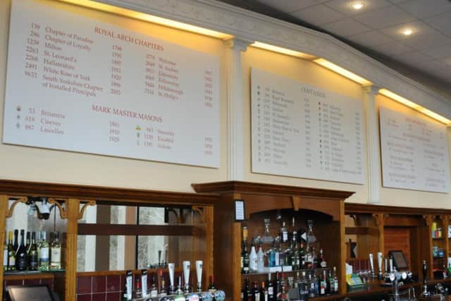 The bar at Tapton Hall lists the masonic lodges which meet there