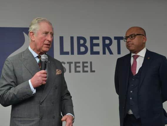 Prince Charles pictured at Liberty Steel. Picture courtesy: Kerrie Beddows/Rotherham Advertiser.