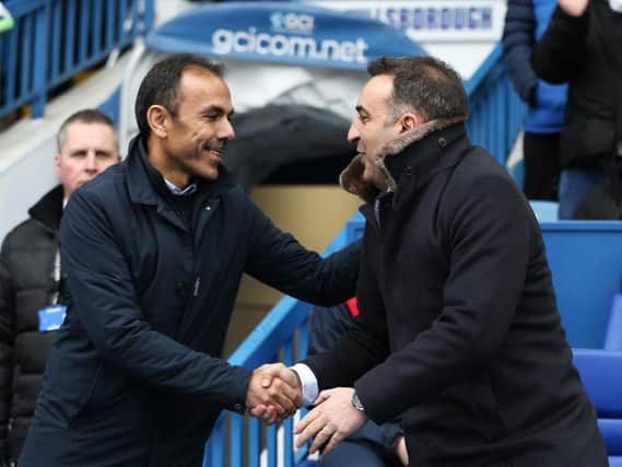 Sheffield Wednesday manager Jos Luhukay with Swansea's former Owls boss Carlos Carvalhal. Picture: SportImage
