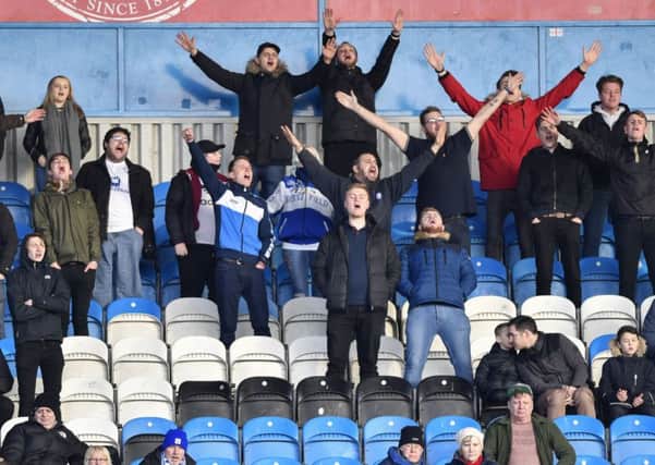 Chesterfield fans think they have scored but the goal is ruled out for offside: Picture by Steve Flynn/AHPIX.com, Football: Skybet League One match Carlisle United -V- Chesterfield  at Brunton Park, Carlisle, Cumbria, England on copyright picture Howard Roe 07973 739229