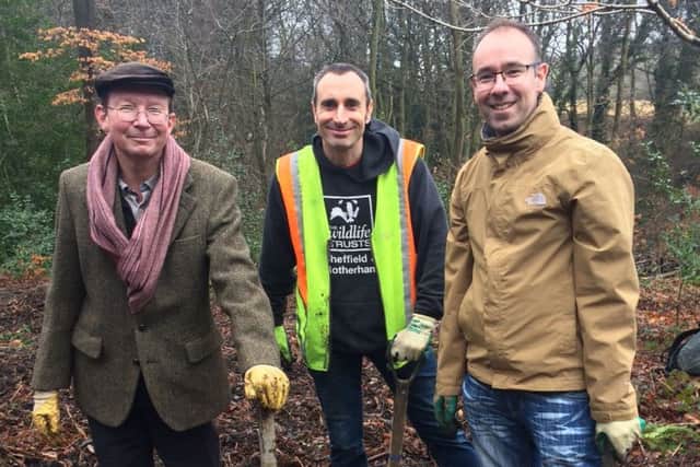 Dr David Herling, Roy Mosley and Paul Selby in Greno Woods. Picture: Fran Halsall