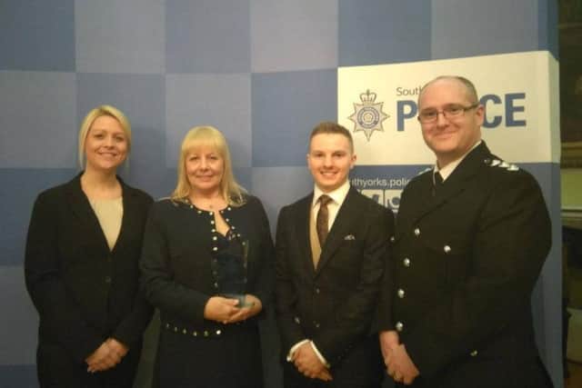 Julie Oliver of the Yorkshire Ambulance Service (second left), SC Louis Ford (second right) and Special Chief Inspector Adrian Fuller (far right).