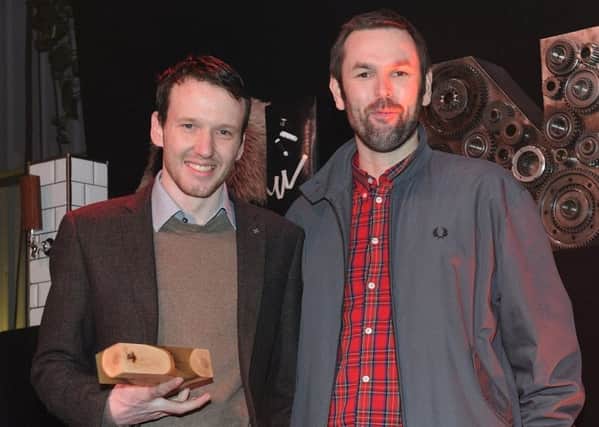 Andrew Ashworth receiving the Launchpad Champion 2018 award from Martin Beasley (Enterprising Barnsley)